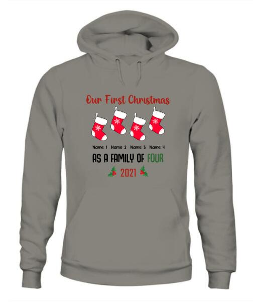 Our Family First Christmas Personalized Graphic Apparel - Design and Names can be customized