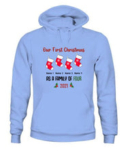 Load image into Gallery viewer, Our Family First Christmas Personalized Graphic Apparel - Design and Names can be customized
