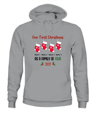 Load image into Gallery viewer, Our Family First Christmas Personalized Graphic Apparel - Design and Names can be customized
