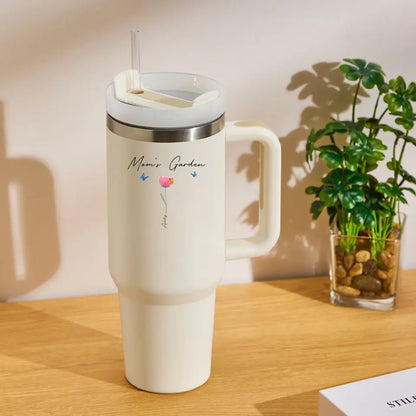 Mom's Garden Insulated Mug With Handle And Straw Stainless Steel Cup For Car Home