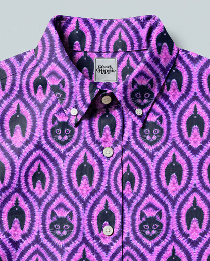 FUNNY CAT PATTERN BUTTON-DOWN COLLAR SHIRT  - TLHN0306262