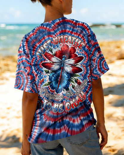 JUST BREATHE DRAGONFLY RED WHITE & BLUE SWIRL ALL OVER PRINT - TLHG0304262