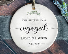 Load image into Gallery viewer, Engaged Christmas Ornament - Custom Greenery Engagement Keepsake - Personalized First Christmas Engaged
