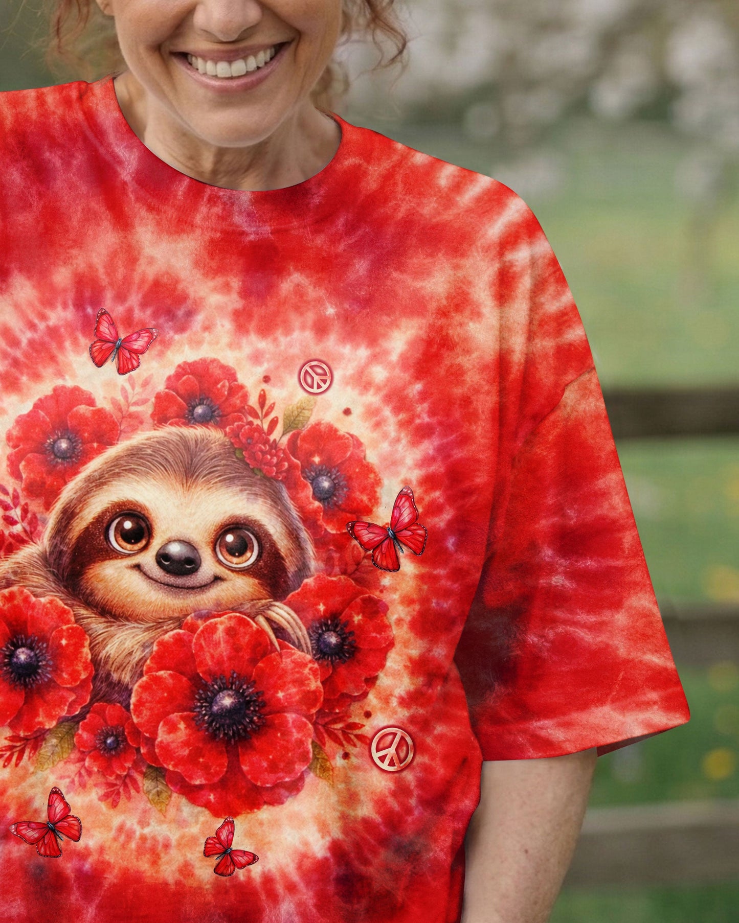 JUST BREATHE SLOTH RED SWIRL ALL OVER PRINT - TLTW0804261