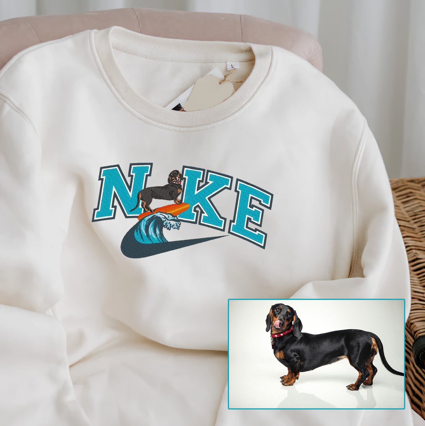 Personalized Embroidered Pet Dog Cat Surfer Hoodie Sweatshirt T-Shirt