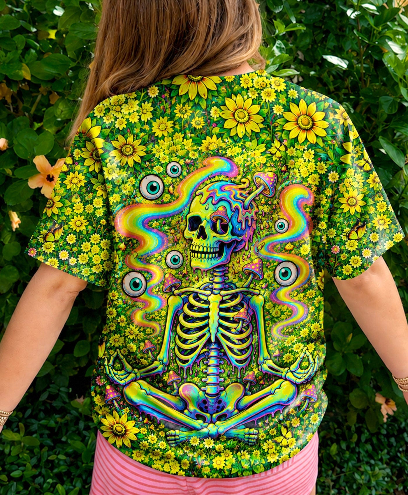 MELTING SKELETON SKULL FLOWER ALL OVER PRINT  - TLHN1505262