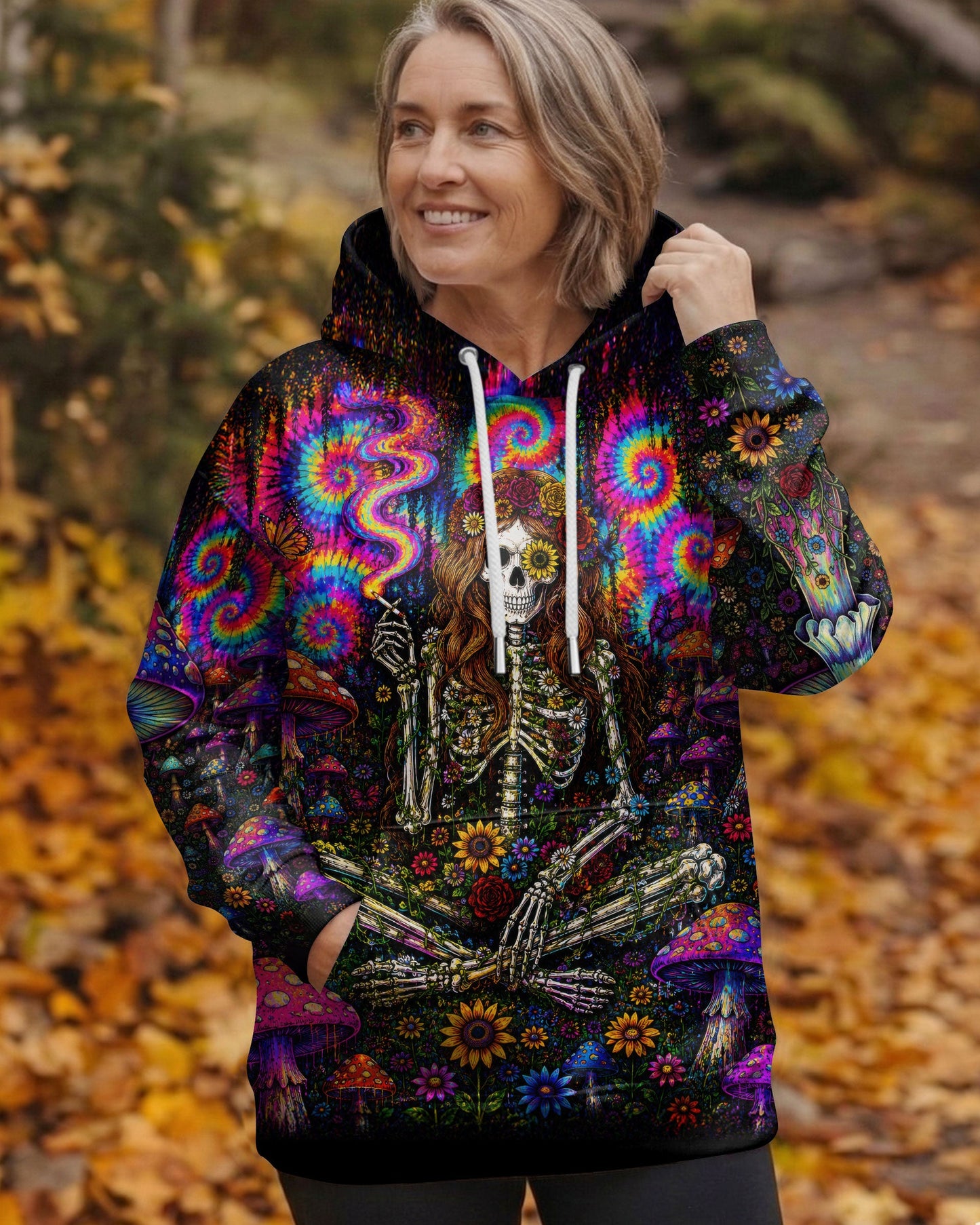 PSYCHEDELIC SKELETON COLORFUL SWIRL ALL OVER PRINT  - TLTW1605261
