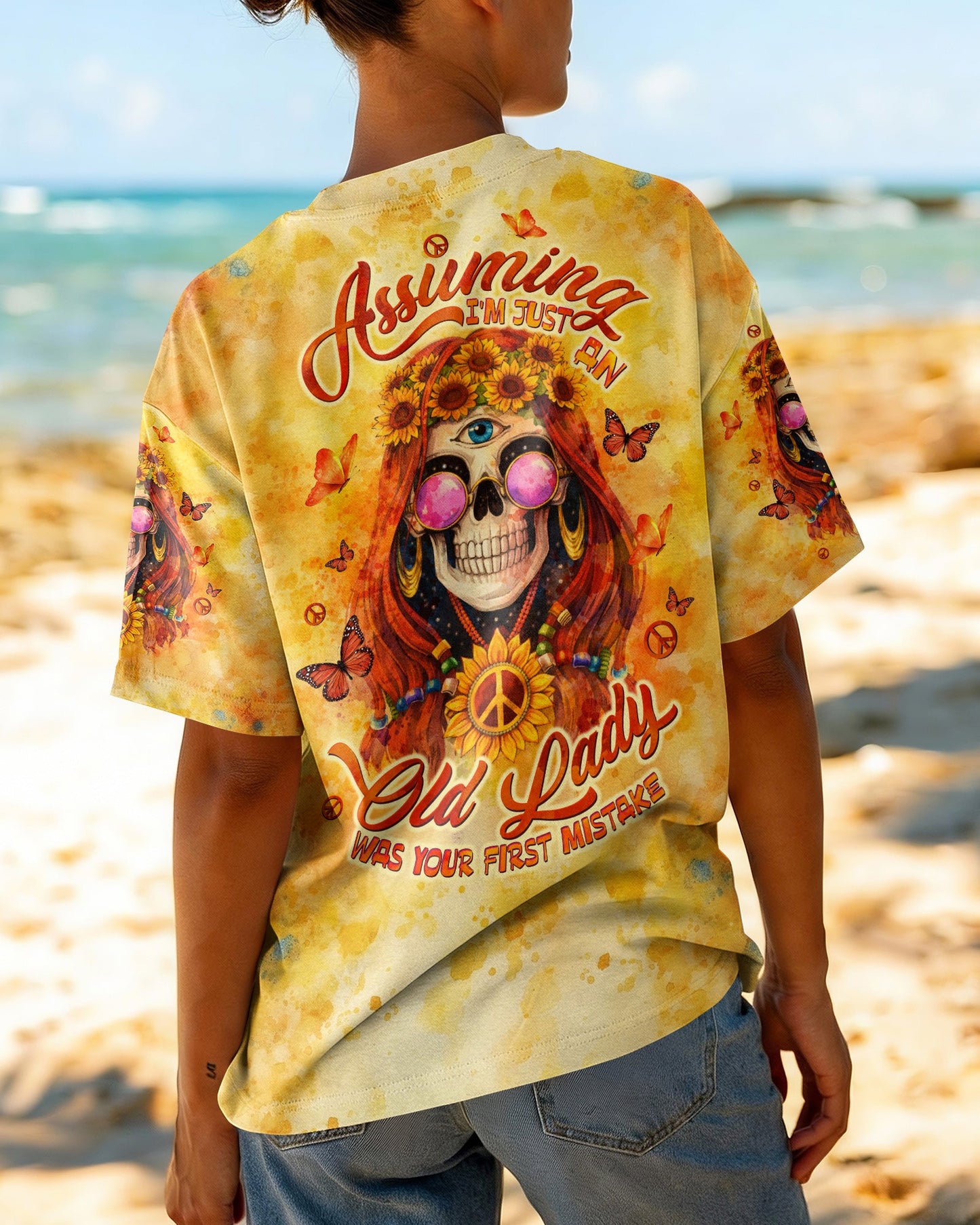 ASSUMING I'M JUST AN OLD LADY SKULL SUNFLOWER ALL OVER PRINT - TLTW1004261