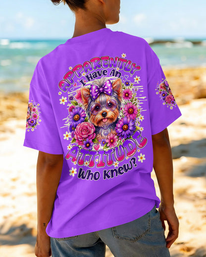 APPARENTLY I HAVE AN ATTITUDE WHO KNEW YORKSHIRE TERRIER DOG ALL OVER PRINT - TY1605261