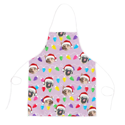 Personalized Pet Dog Cat Christmas Light Apron Oven mitt And Pot Holder Set