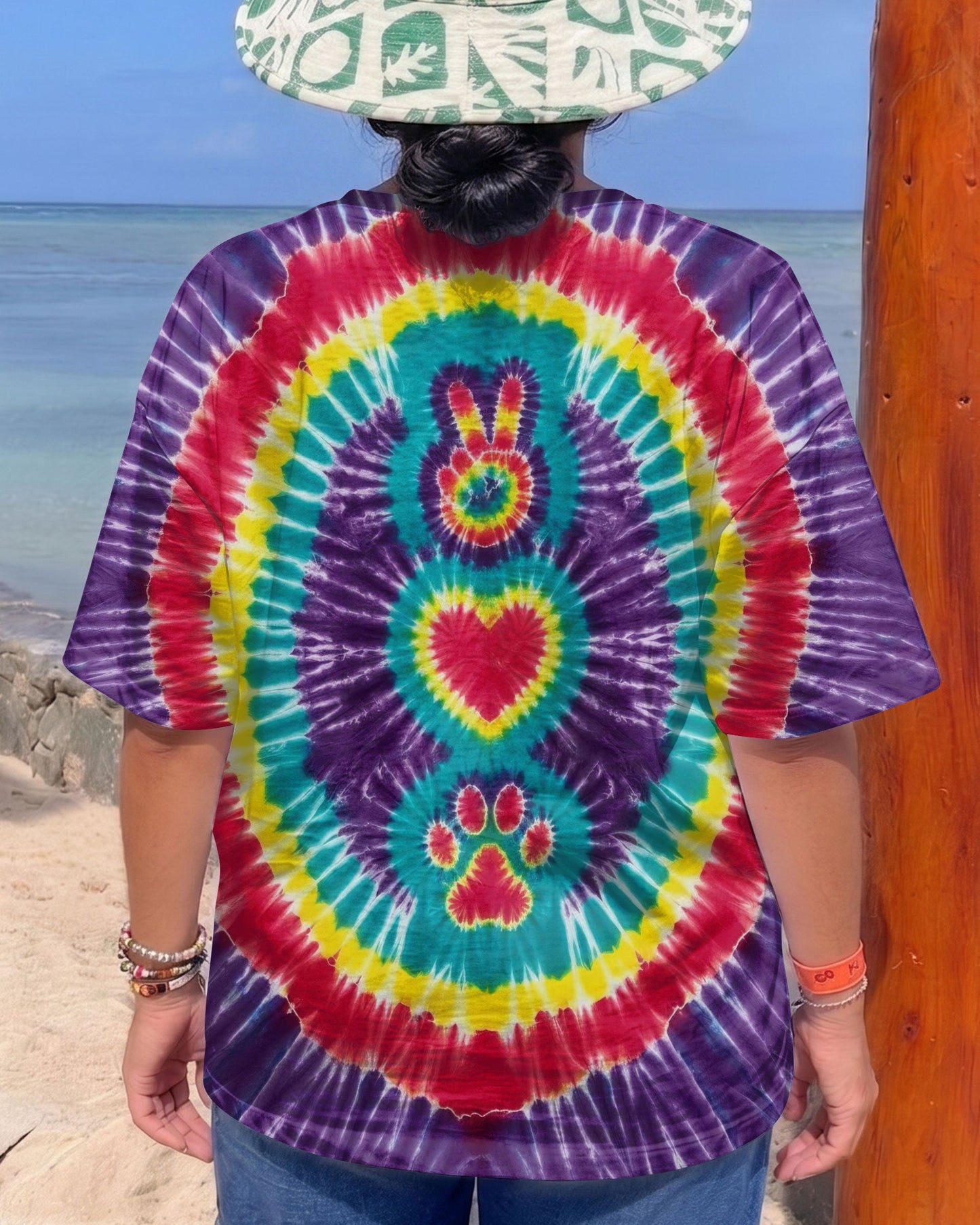 PEACE HAND LOVE PAW PRINT PURPLE ALL OVER PRINT  - TLTW1604261