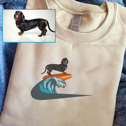 Personalized Embroidered Pet Dog Cat Surfer Hoodie Sweatshirt T-Shirt