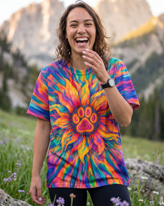 SUNFLOWER WITH PAW PRINT BURST ALL OVER PRINT - TLTW0707263