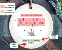 Load image into Gallery viewer, First Christmas Married Ornament - Mr and Mrs Tree Christmas Ornament - Our First Christmas Married as Mr and Mrs Ornament
