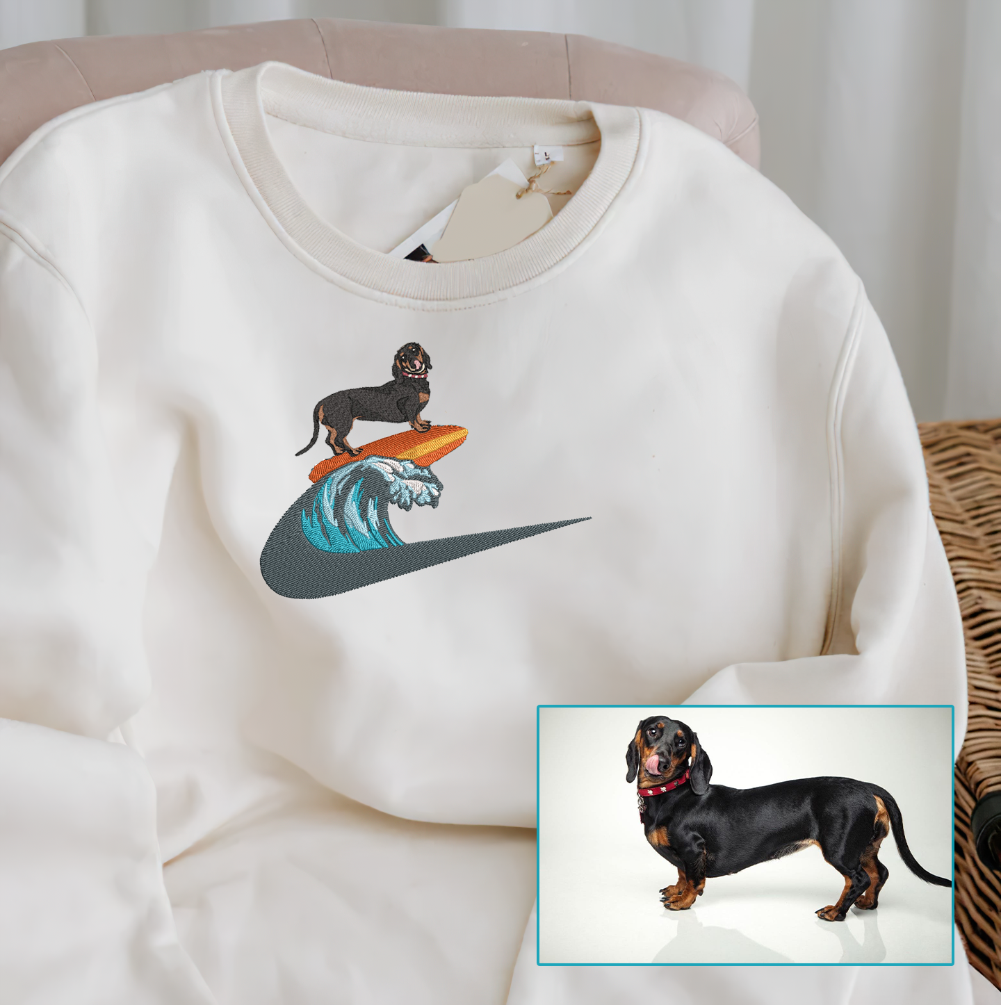 Personalized Embroidered Pet Dog Cat Surfer Hoodie Sweatshirt T-Shirt