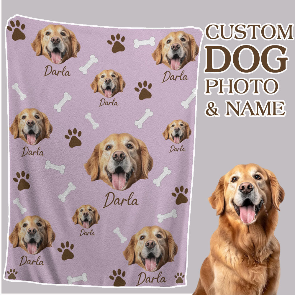 Personalized Pet Dog Cat Photo And Name Custom Soft Blanket