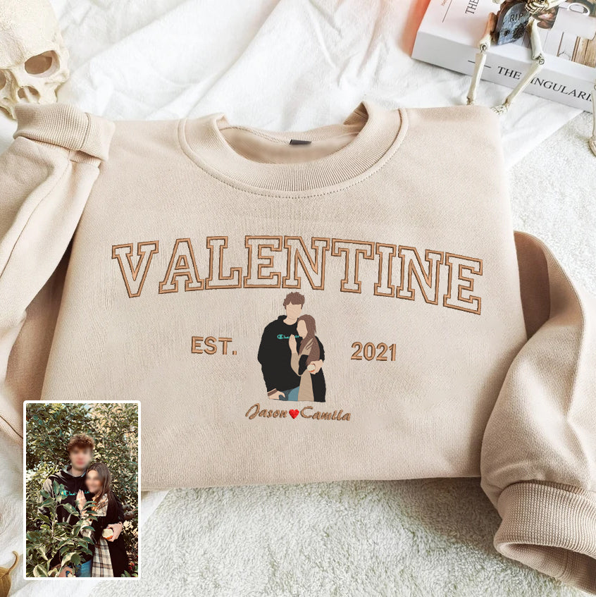 Valentine Embroidered Custom Photo Hoodie Sweatshirt T-shirt