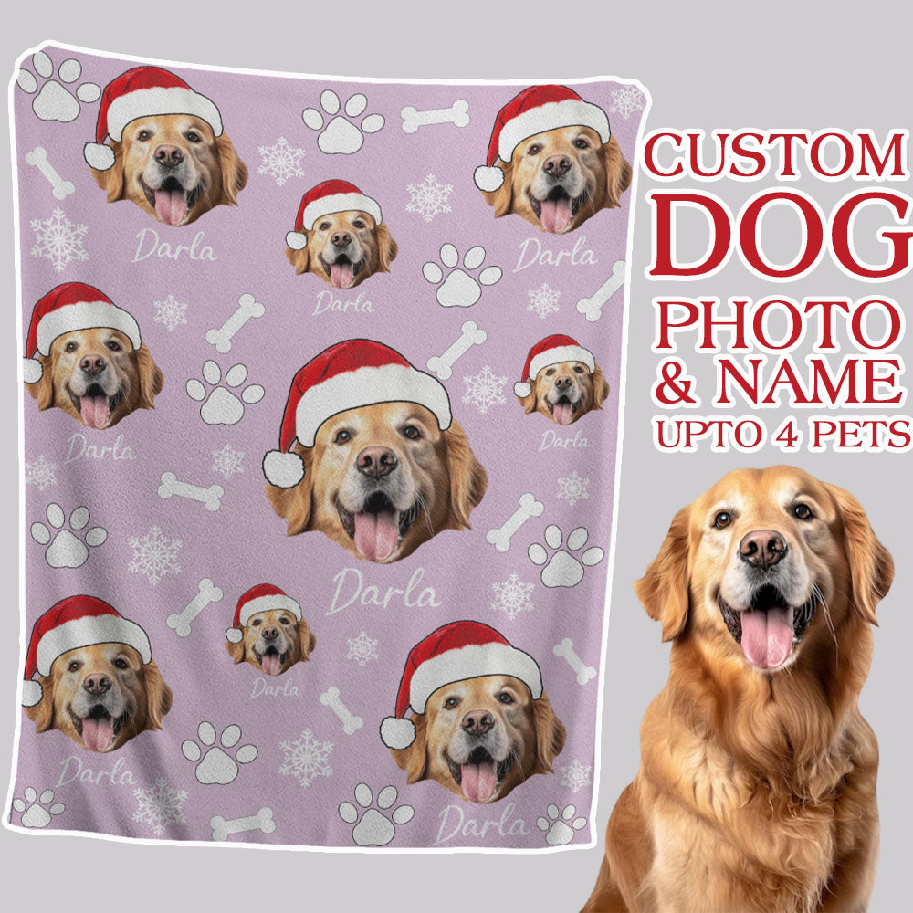 Personalized Pet Dog Cat Photo And Name Christmas Custom Soft Blanket