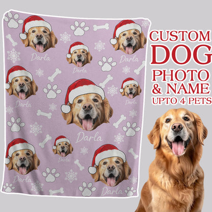Personalized Pet Dog Cat Photo And Name Christmas Custom Soft Blanket