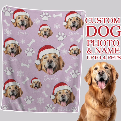 Personalized Pet Dog Cat Photo And Name Christmas Custom Soft Blanket