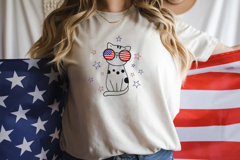 Embroidered Cat Outline Independence Day