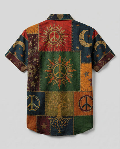 BOHO PEACE SYMBOL VINTAGE BUTTON-DOWN COLLAR SHIRT - KMTM0106261