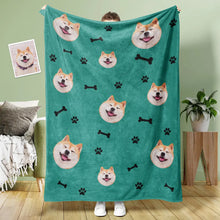 Load image into Gallery viewer, Custom Dog Face Blanket Dog Paws and Bones Spines Personalized Pet Photo Blanket
