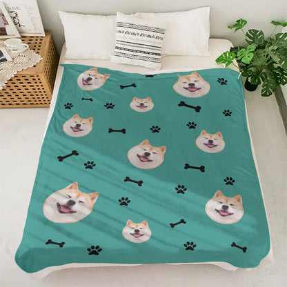 Custom Dog Face Blanket Dog Paws and Bones Spines Personalized Pet Photo Blanket