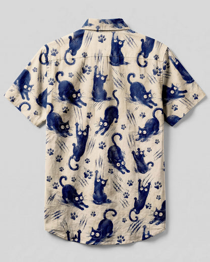 FUNNY PLAYFUL CAT  BUTTON-DOWN COLLAR SHIRT   - TLNO1706261