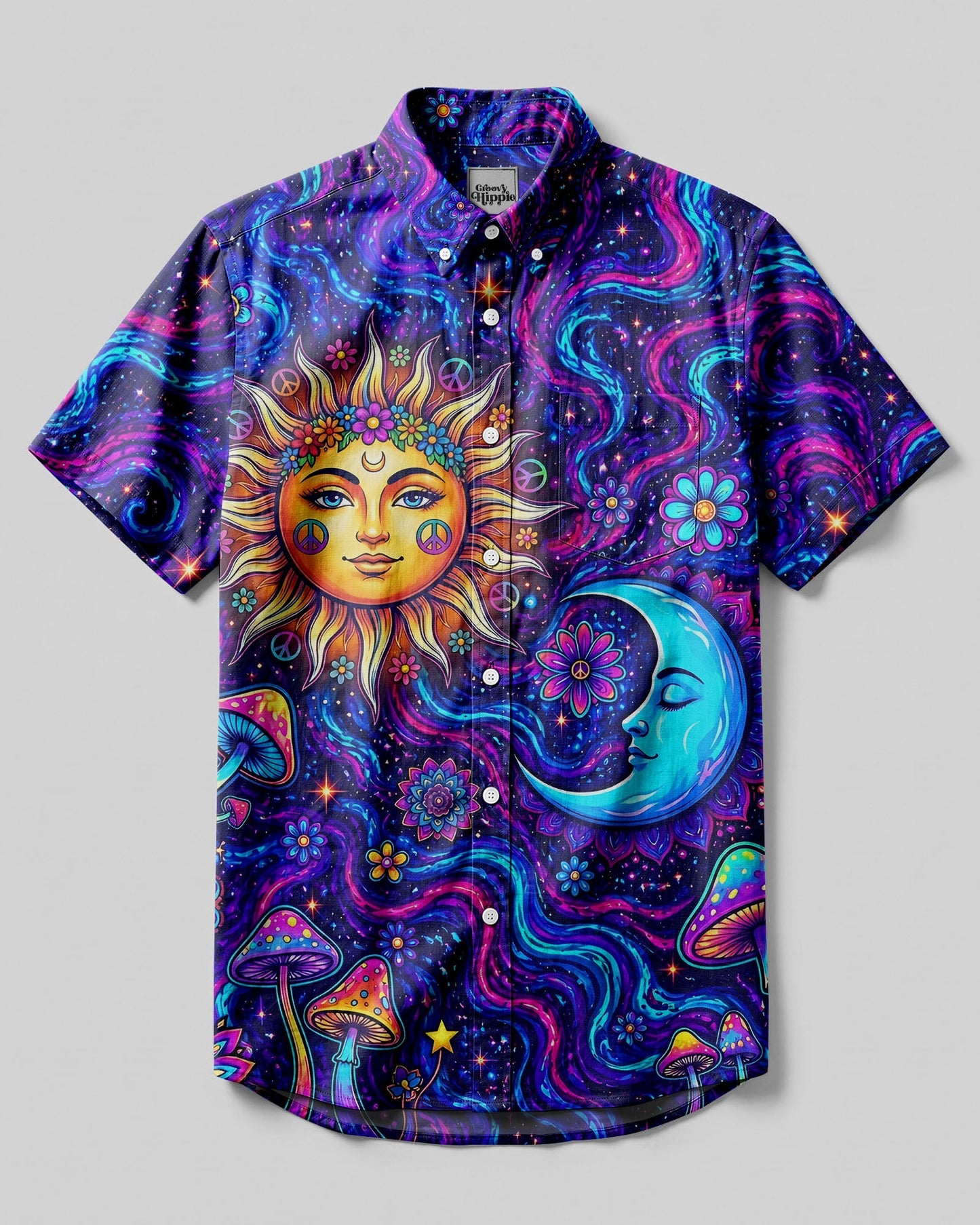 COSMIC SUN AND MOON HARMONY BUTTON-DOWN COLLAR SHIRT - TYLN1906261