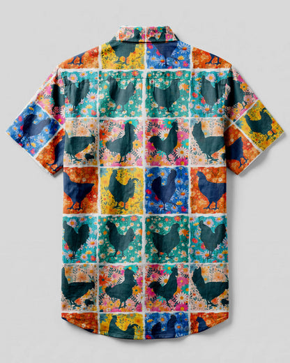 FLORAL CHICKEN PATCHWORK BUTTON-DOWN COLLAR SHIRT - TYLN0107263