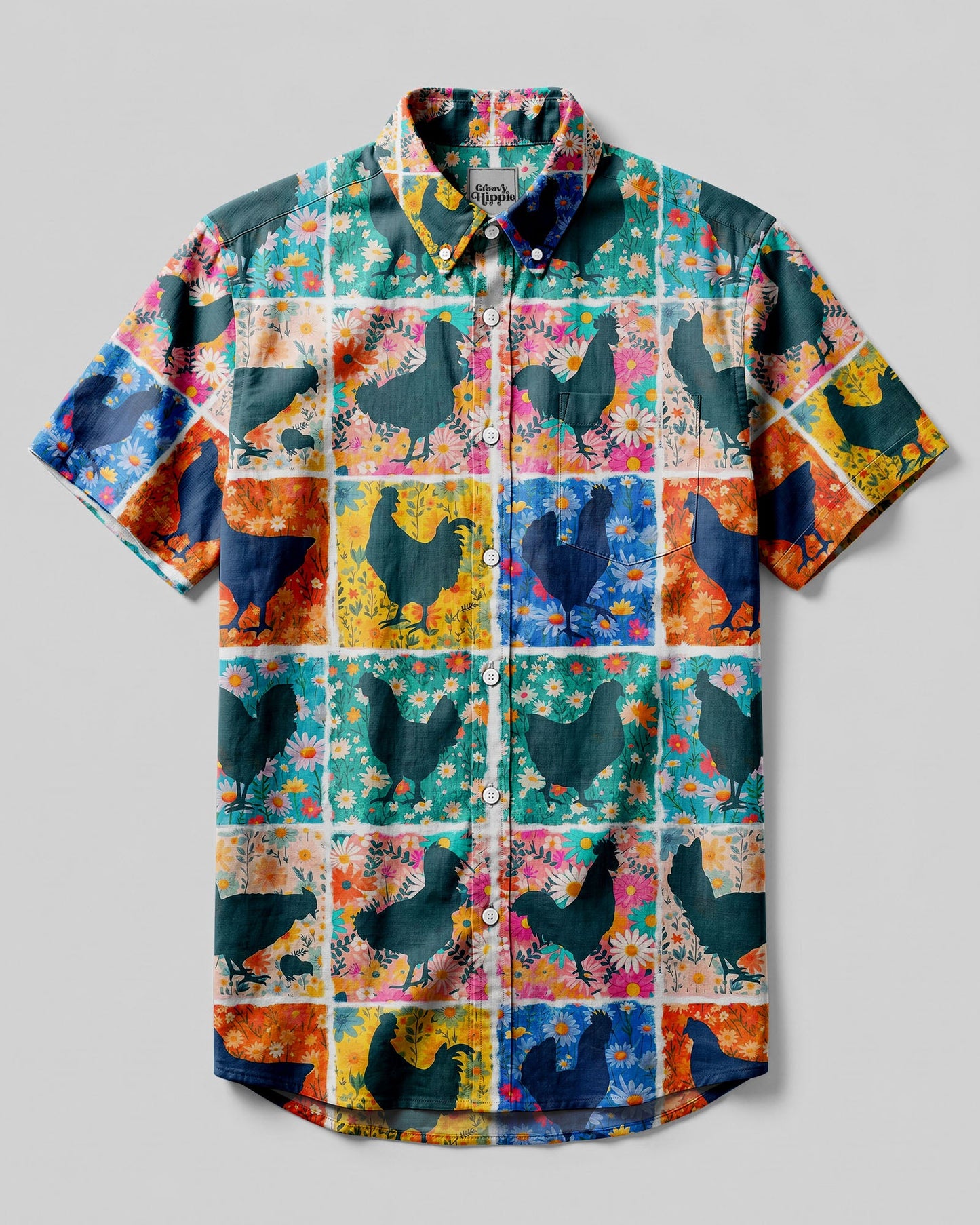 FLORAL CHICKEN PATCHWORK BUTTON-DOWN COLLAR SHIRT - TYLN0107263
