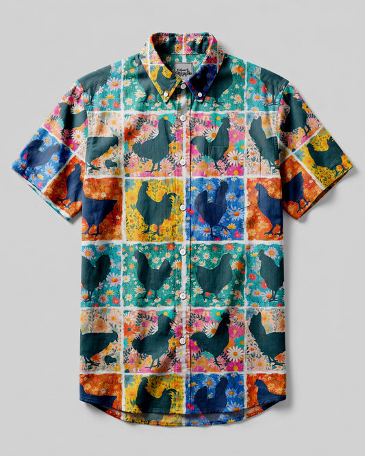 FLORAL CHICKEN PATCHWORK BUTTON-DOWN COLLAR SHIRT - TYLN0107263