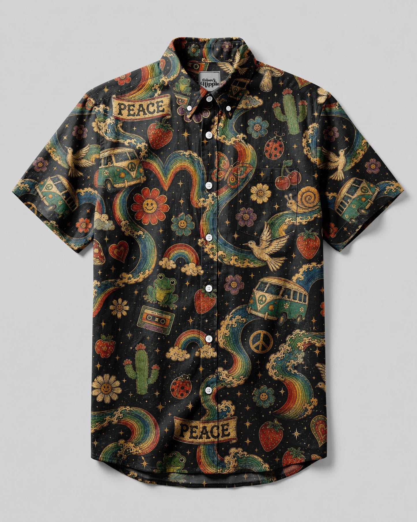 PEACE LOVE RAINBOW TRAILS BUTTON-DOWN COLLAR SHIRT - KMTM1706262