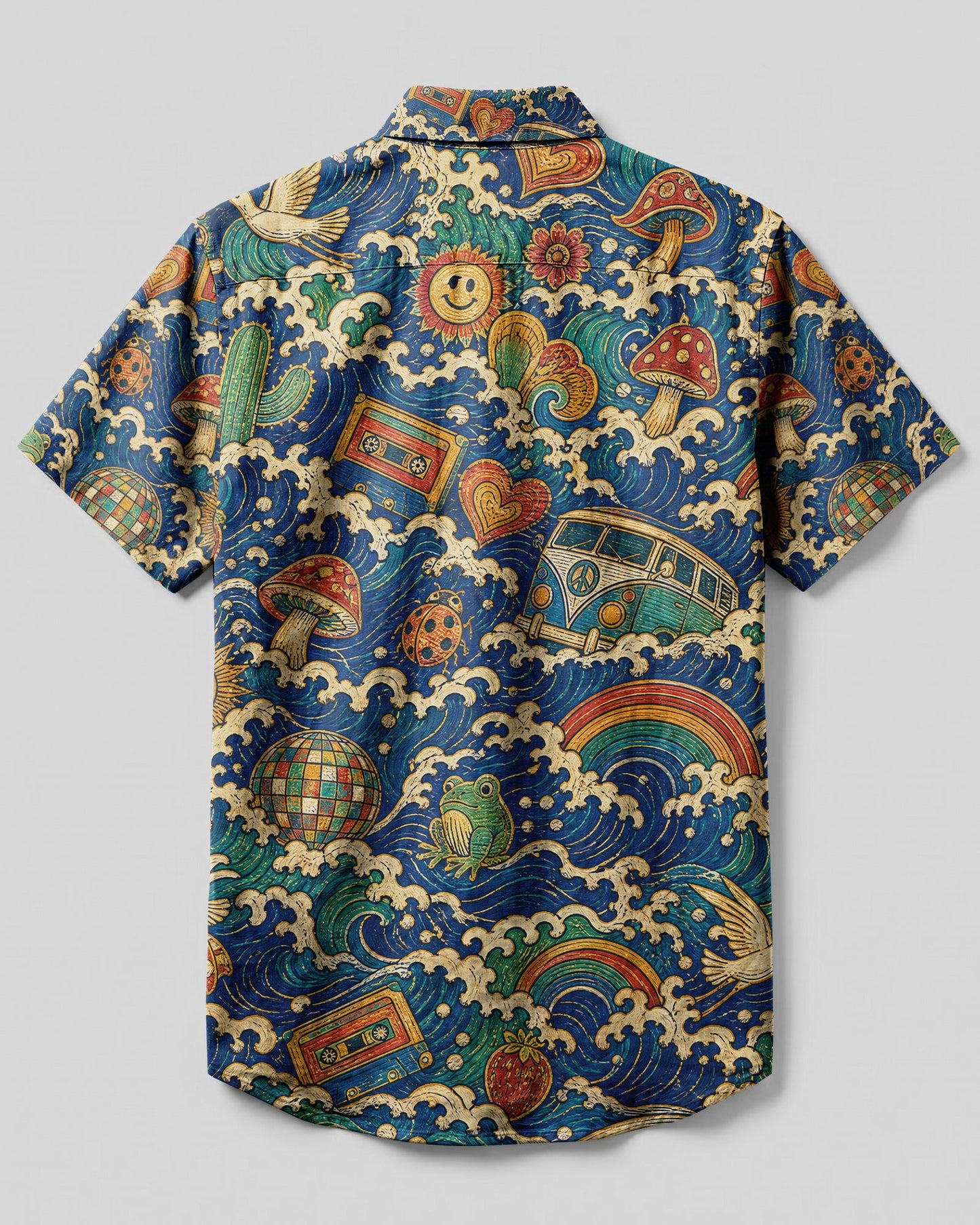 PEACE LOVE GOOD VIBES PATTERN BUTTON-DOWN COLLAR SHIRT - KMTM1706263