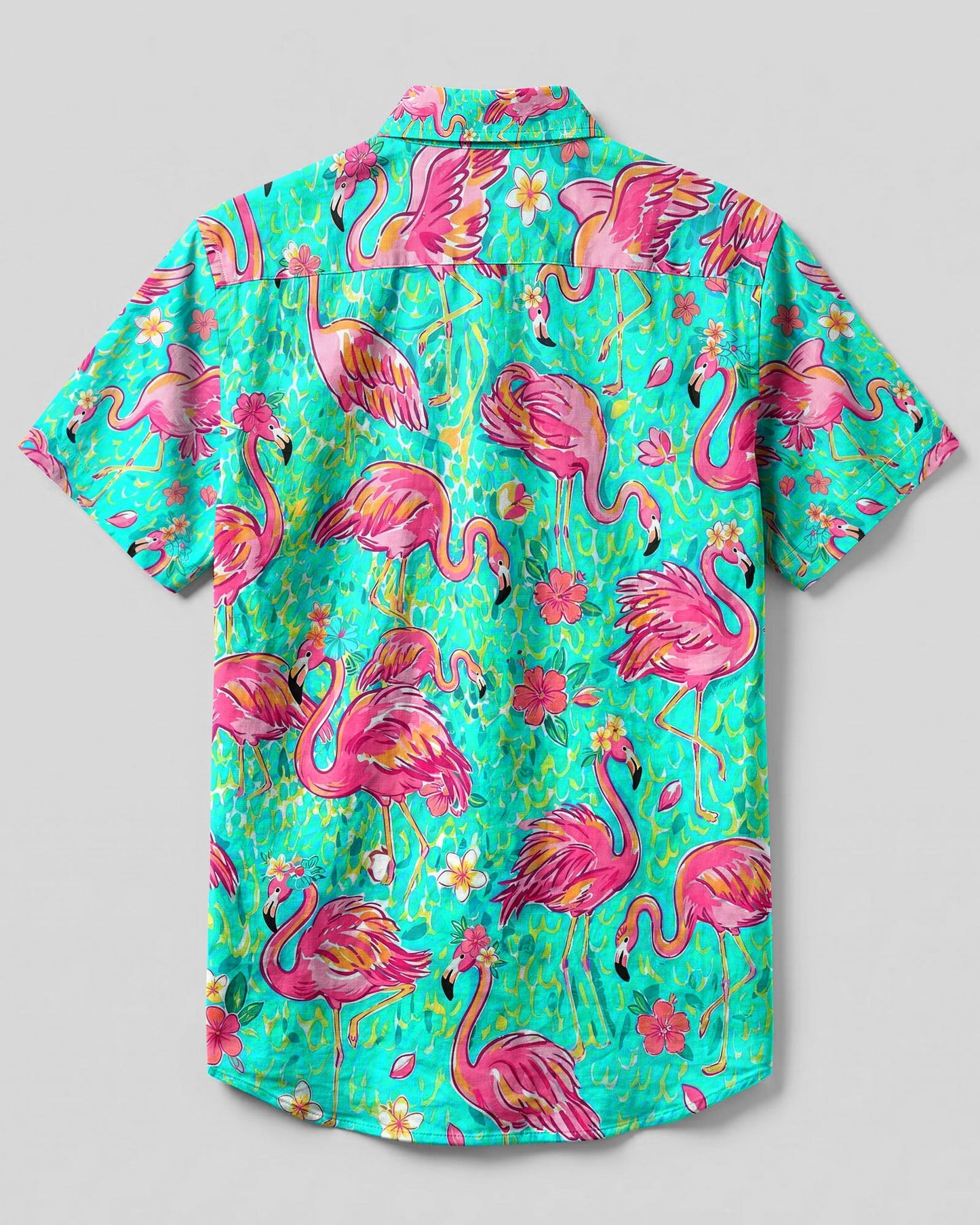 FLAMINGO PARADISE ART PATTERN BUTTON-DOWN COLLAR SHIRT - TLHG1906265