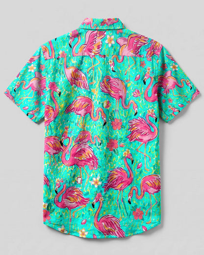 FLAMINGO PARADISE ART PATTERN BUTTON-DOWN COLLAR SHIRT - TLHG1906265