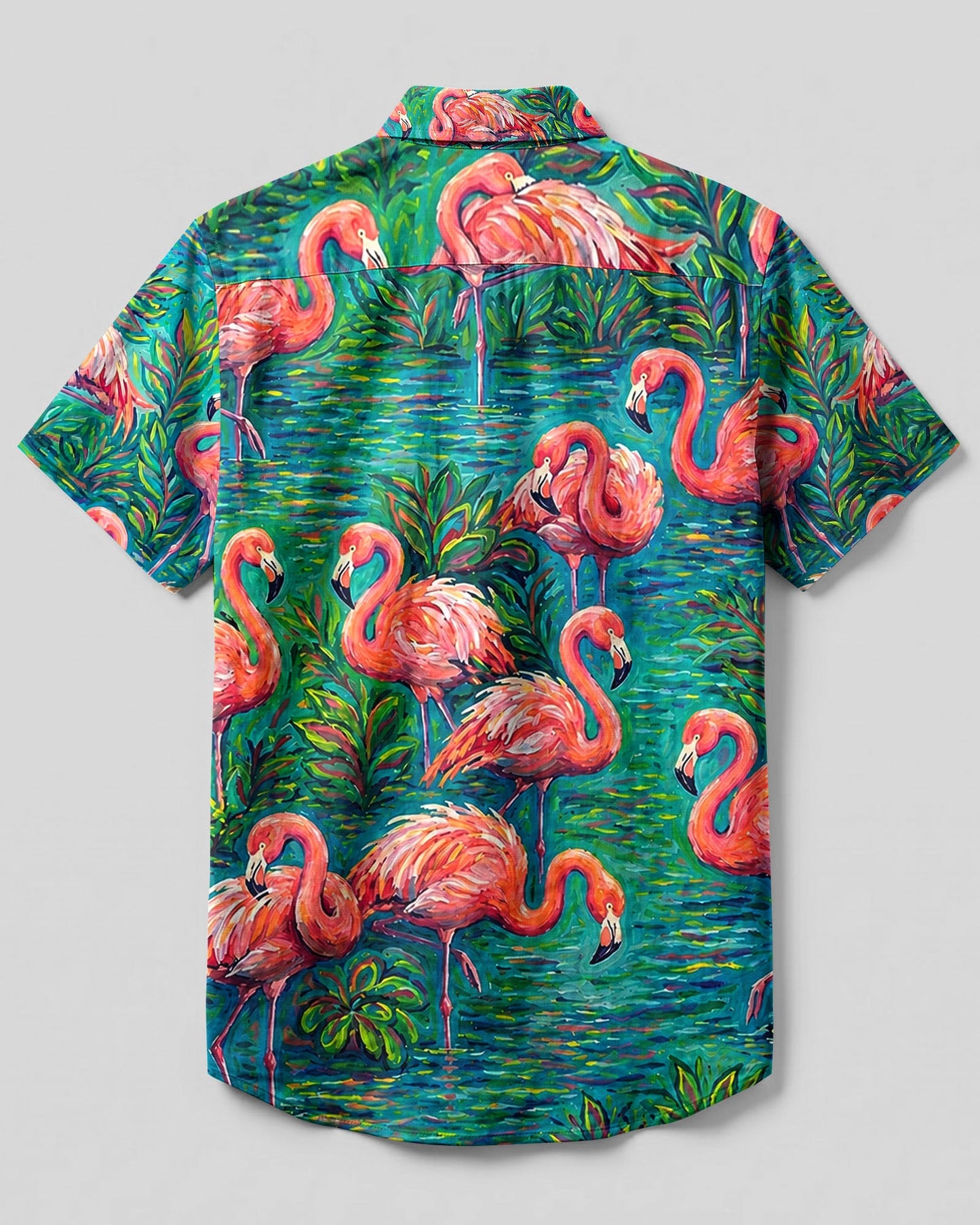 FLAMINGO ART PATTERN BUTTON-DOWN COLLAR SHIRT - TLHG1906262