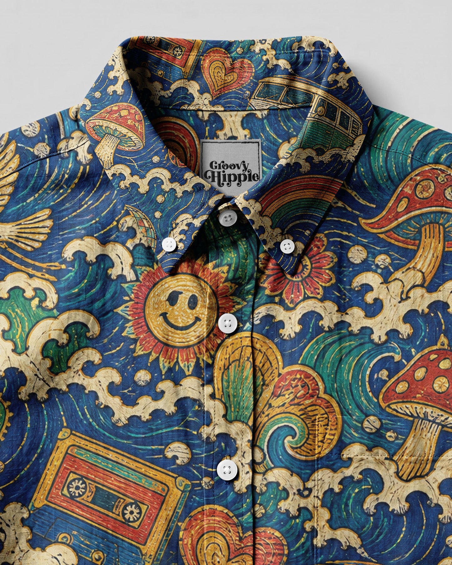 PEACE LOVE GOOD VIBES PATTERN BUTTON-DOWN COLLAR SHIRT - KMTM1706263
