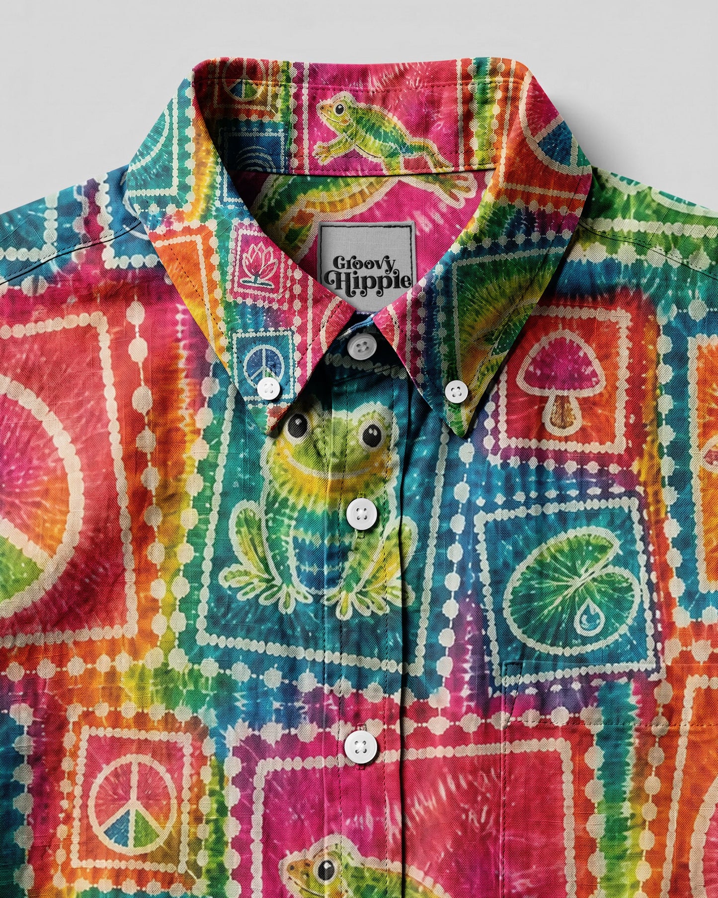 FROG PEACE PATCHWORK BUTTON-DOWN COLLAR SHIRT - KMTM2506262