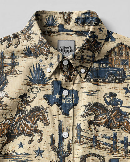 WILD WEST VINTAGE  TEXAS PATTERN BUTTON-DOWN COLLAR SHIRT  - TLHG2606264