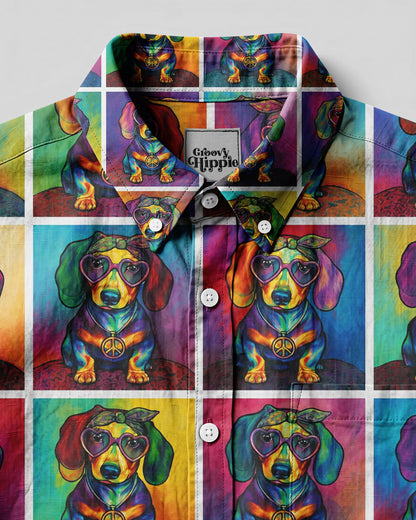 DACHSHUND POLAROID PATTERN BUTTON-DOWN COLLAR SHIRT - RITM2406261