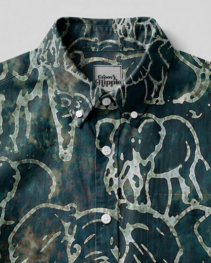 ELEPHANT PATTERN BUTTON-DOWN COLLAR SHIRT - TLHN1806262