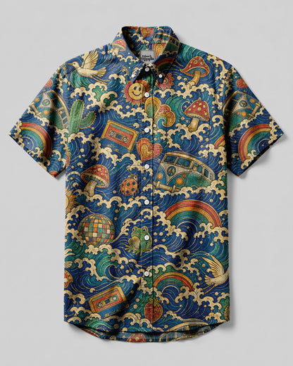 PEACE LOVE GOOD VIBES PATTERN BUTTON-DOWN COLLAR SHIRT - KMTM1706263