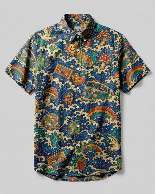 PEACE LOVE GOOD VIBES PATTERN BUTTON-DOWN COLLAR SHIRT - KMTM1706263