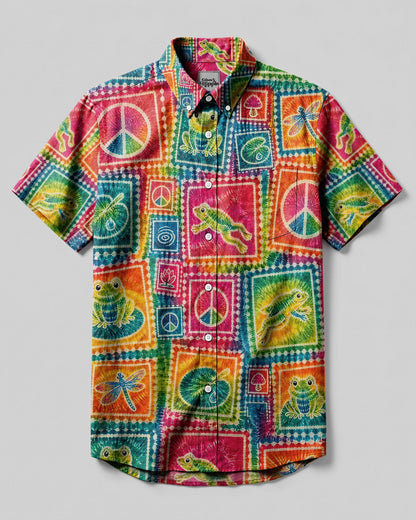 FROG PEACE PATCHWORK BUTTON-DOWN COLLAR SHIRT - KMTM2506262
