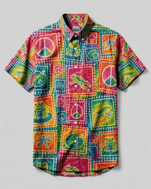 FROG PEACE PATCHWORK BUTTON-DOWN COLLAR SHIRT - KMTM2506262