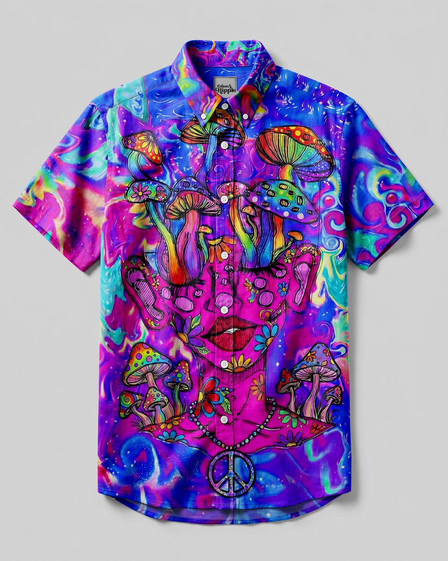 PSYCHEDELIC MUSHROOM GODDESS BUTTON-DOWN COLLAR SHIRT - TYLN1706263
