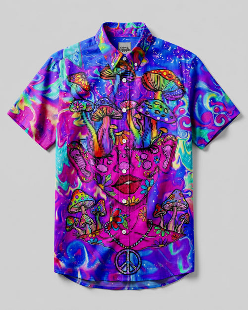 PSYCHEDELIC MUSHROOM GODDESS BUTTON-DOWN COLLAR SHIRT - TYLN1706263