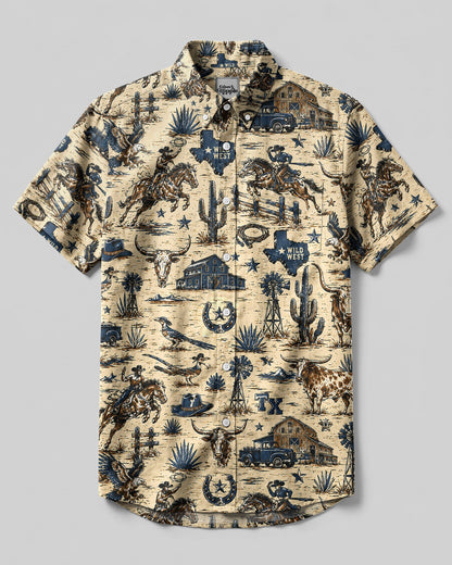 WILD WEST VINTAGE  TEXAS PATTERN BUTTON-DOWN COLLAR SHIRT  - TLHG2606264